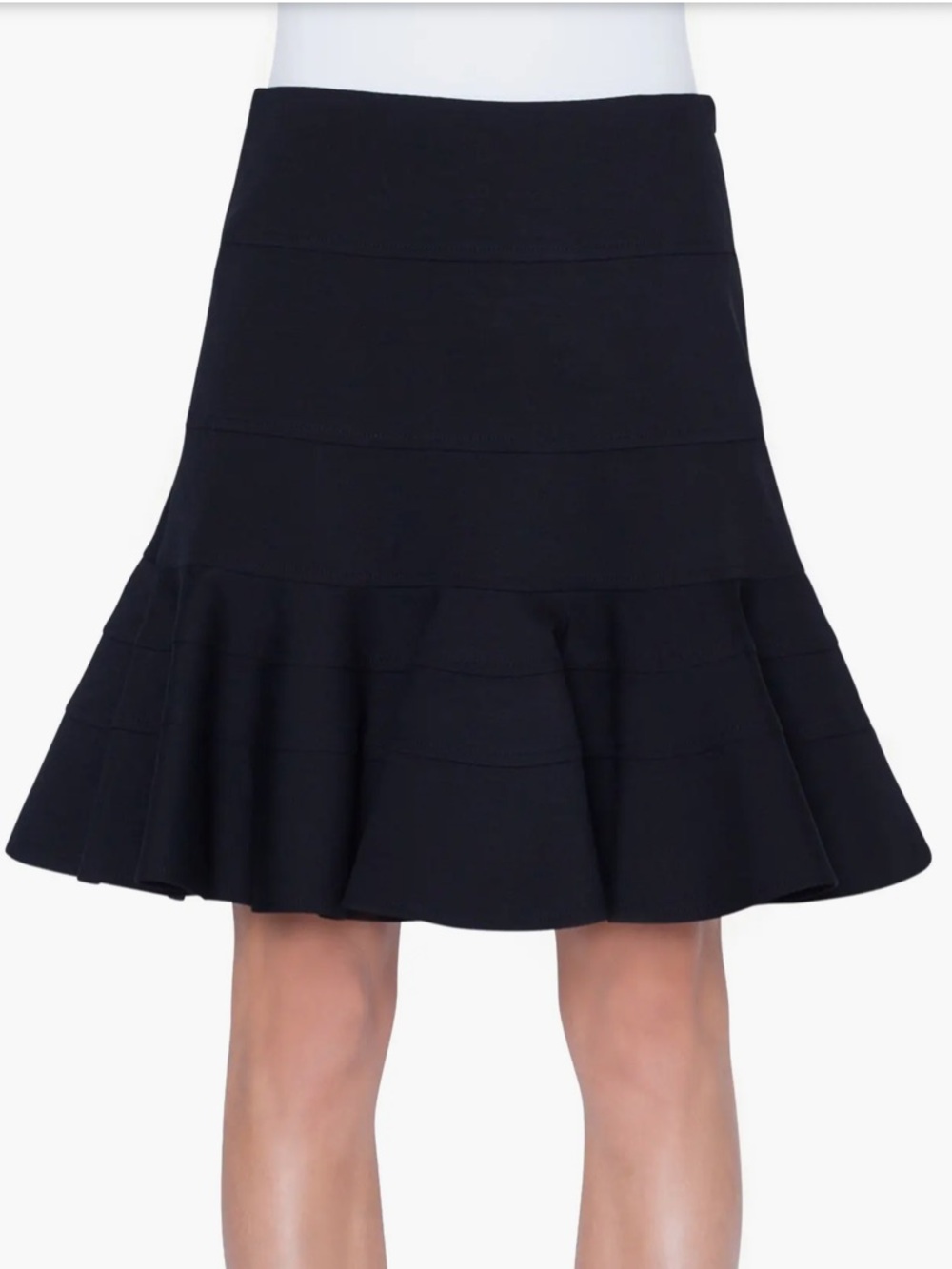 Akris Punto Black Flared Ruffle-Hem Skirt